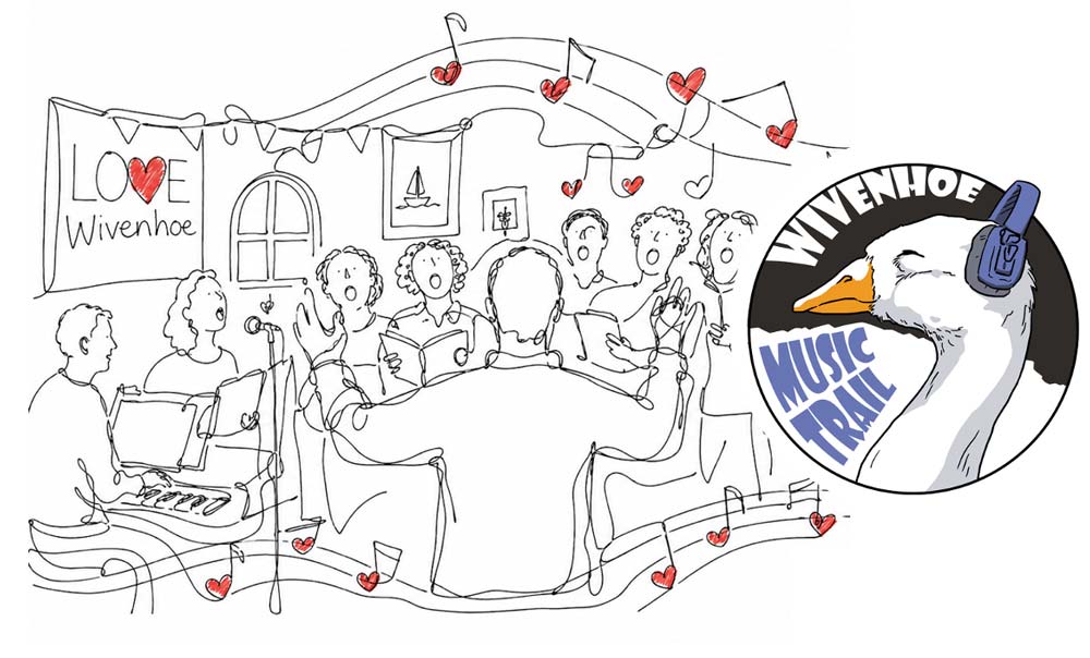 Graphic illustration of singers at the Gospel Choir Wivenhoe Music Trail 2026